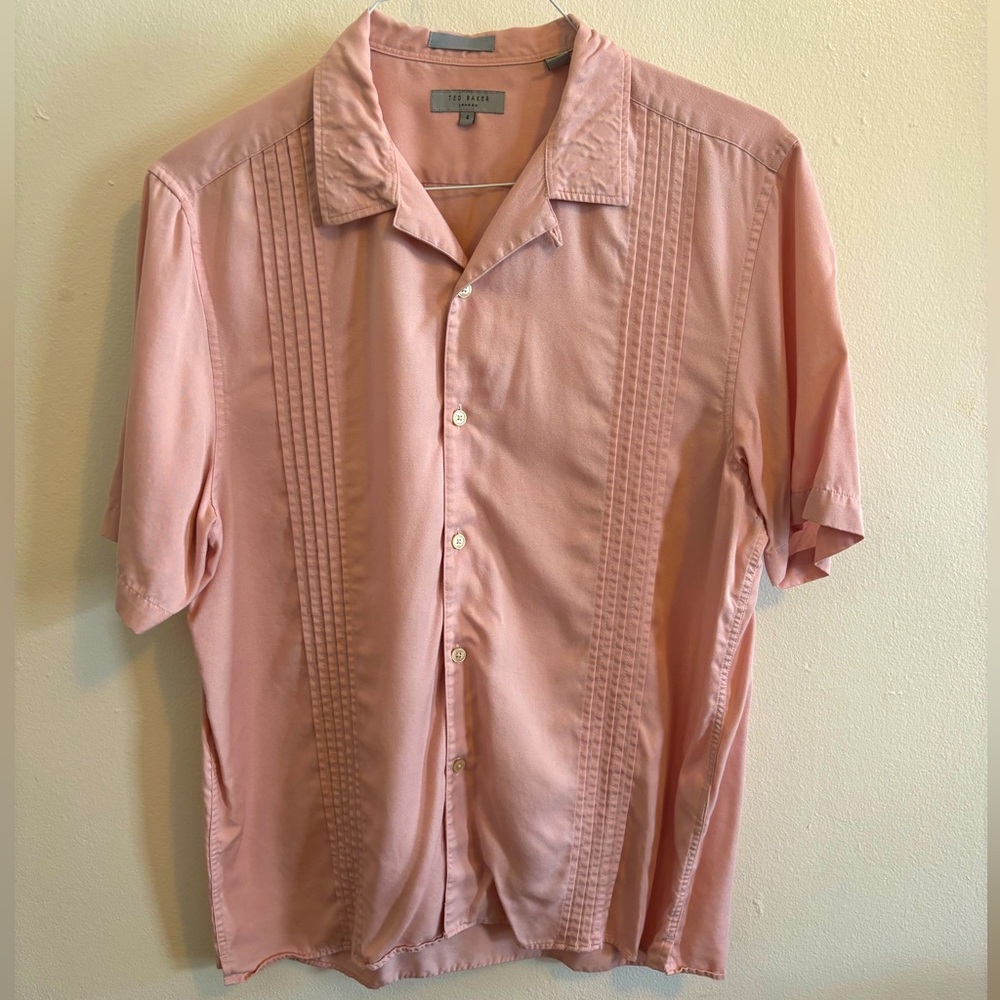 Ted Baker Coral Havana Bowling Button Down Short Sleeve Shirt - Size 4